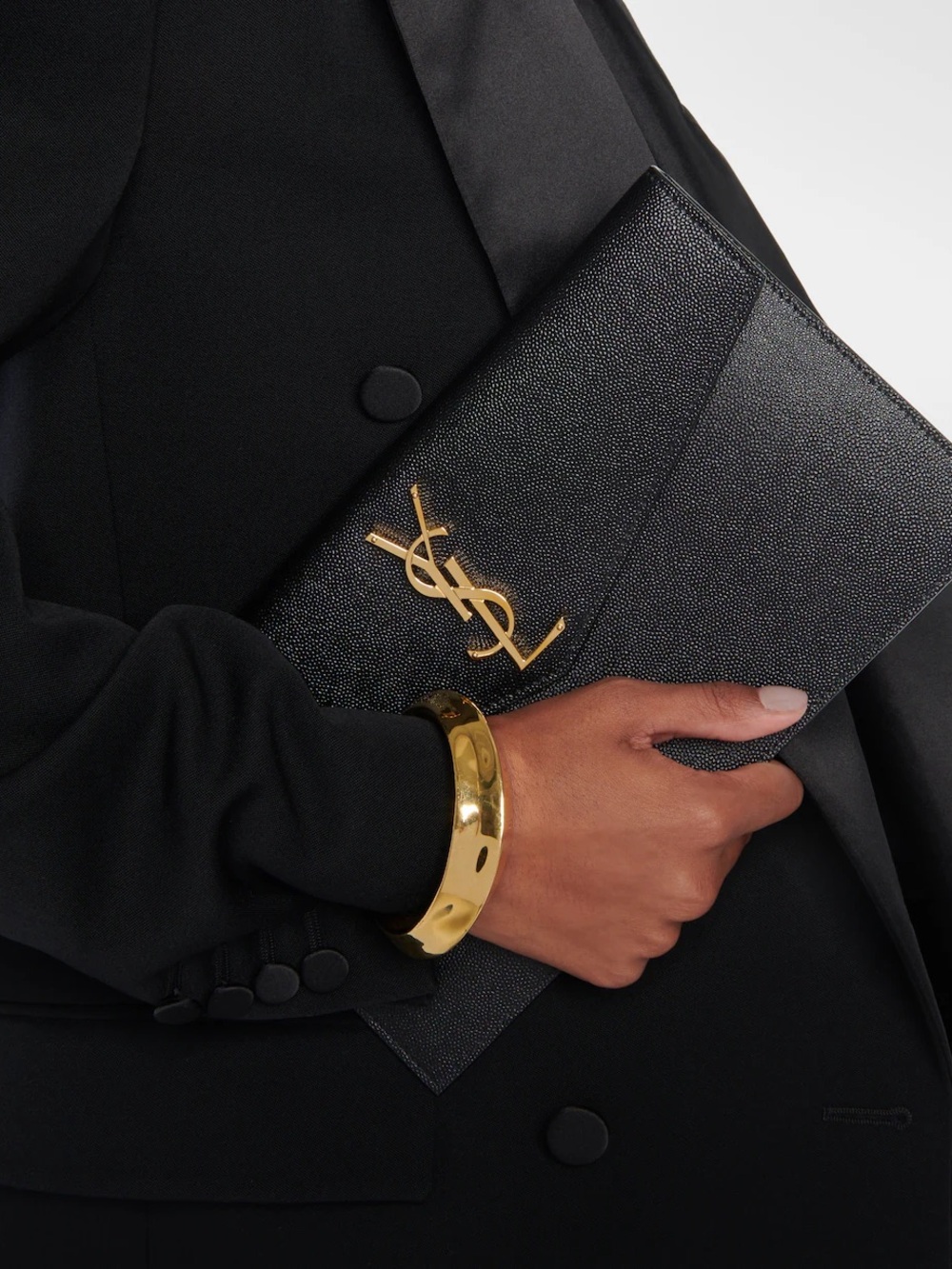 SAINT LAURENT Uptown Pouch in Grain De Poudre Embossed Leather With Gold Accents